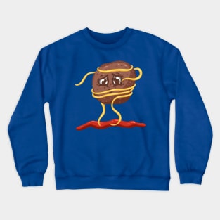 Meatball and Spaghetti Pasta Logo Cartoon Character Crewneck Sweatshirt